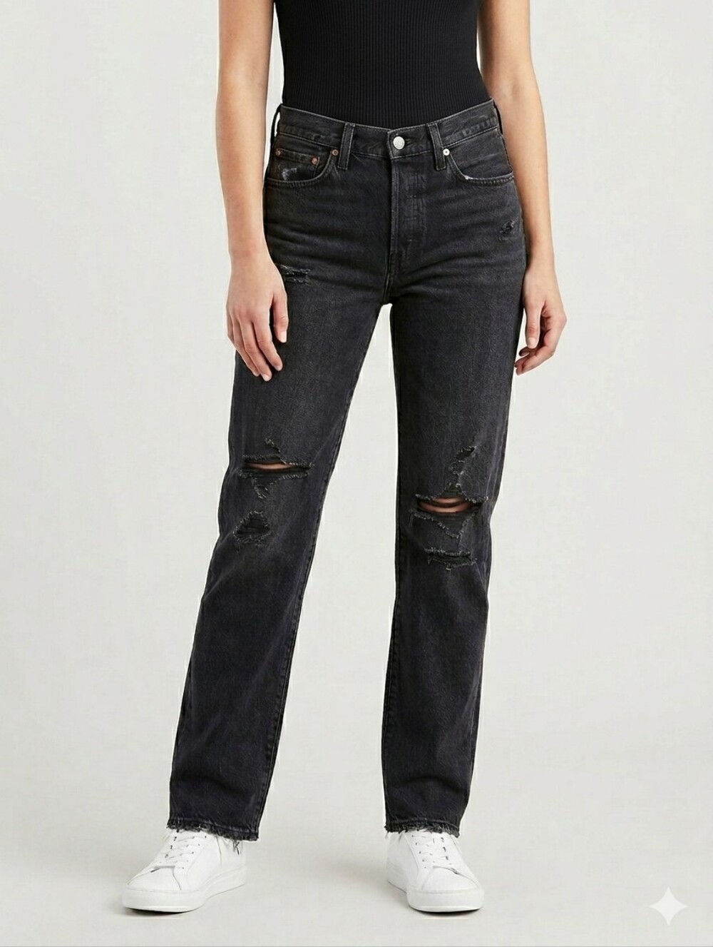 Levi's 501 Original Straight Jeans 26 Black Wash Distressed NWT